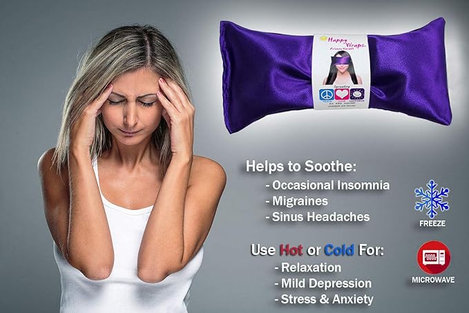 Lavender Eye Pillow - Hot Cold Weighted Eye Pillows for Relaxation, Sleep, Stress, Migraine Relief, Yoga - Aromatherapy Gifts for Women, Birthday, Teachers, Made in USA by Happy Wraps - Silver