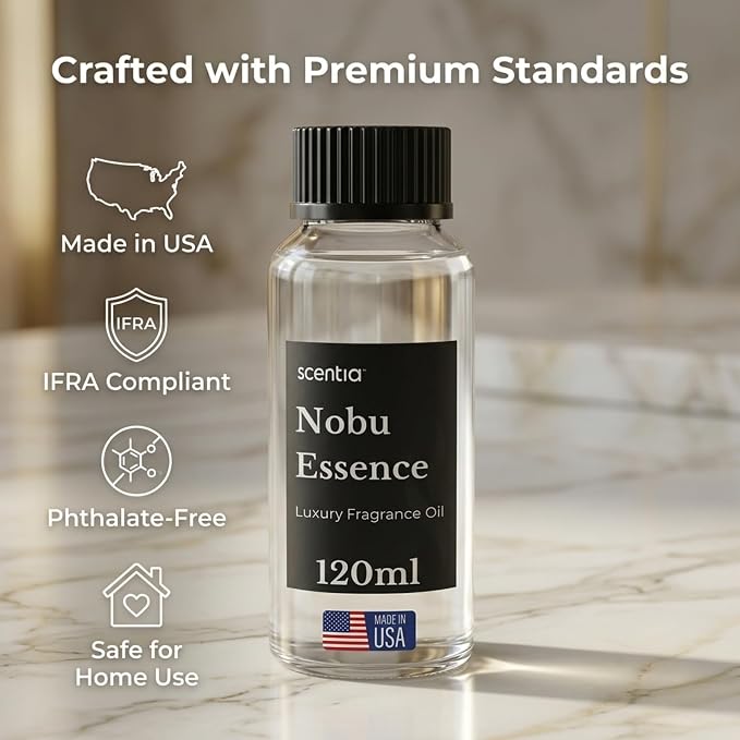 Scentia Nobu Essence Diffuser Oil Refill – Hotel Fragrance Oil Inspired by Nobu Hotel – 120 mL – Jasmine, Lily & Sandalwood Long-Lasting Scent for Ultrasonic & Waterless Diffusers, Made in USA