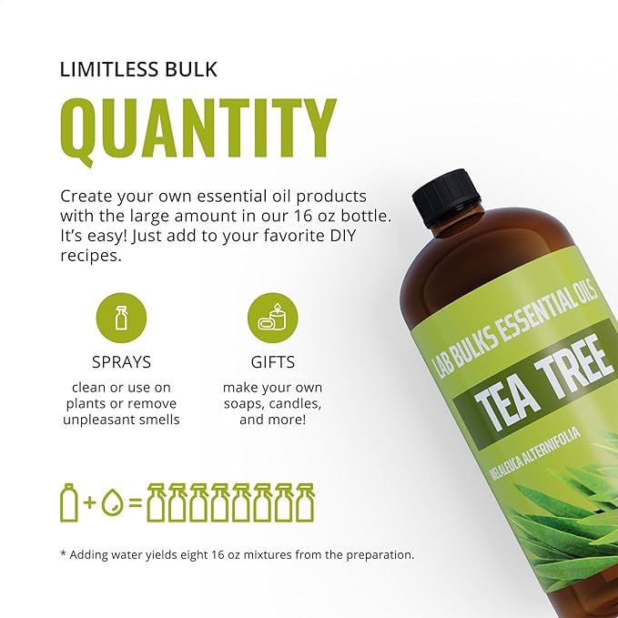 Lab Bulks Essential Oil Tea Tree Essential Oil 16 Ounce (2 Pack) – Aromatherapy Tea Tree Oil Bulk for Diffuser, Soap Making, Home, Candles