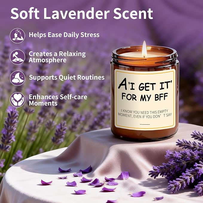 Lavender Candles for Women - 7oz Aromatherapy Soy Candle for Stress Relief, 50H Burn Time, Best Friend Birthday Gifts for Women, Funny Birthday Gifts Candle from You, Friendship Gift for BFF