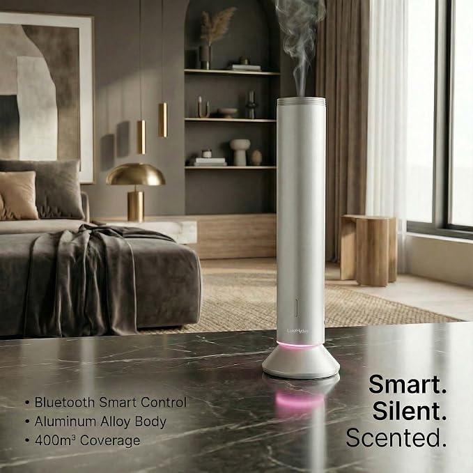 Waterless Essential Oil Diffuser, Smart App Controlled Scent Diffuser for Large Room, Covers Up to 4000 Sq Ft, Quiet Aroma Diffuser for Home Hotel Office,360° Ambient Light (Silver, Desktop)