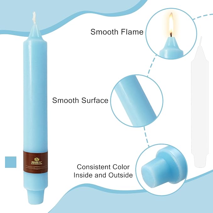 Blue Taper Candles 9 inch - 4 Pack Fat Candle Taper Candles Dripless, Smokeless, Unscented Hand Poured Tall Candlesticks - Perfect for Home Decor, Weddings, and Special Occasions