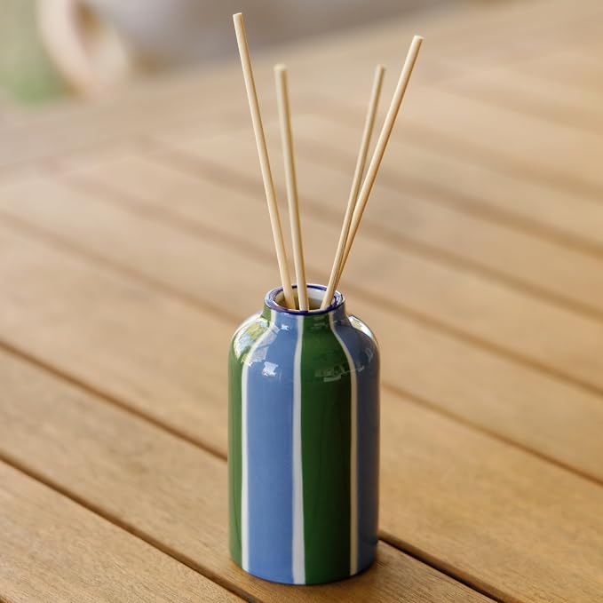 Paddywax A Dopo Reed Diffuser with Wooden Reeds, Long Lasting Home Fragrance Oil, Hand Painted Ceramic Vessel, Decorative Scent for Home, Giftable Box, 4 fl oz, Misted Lime