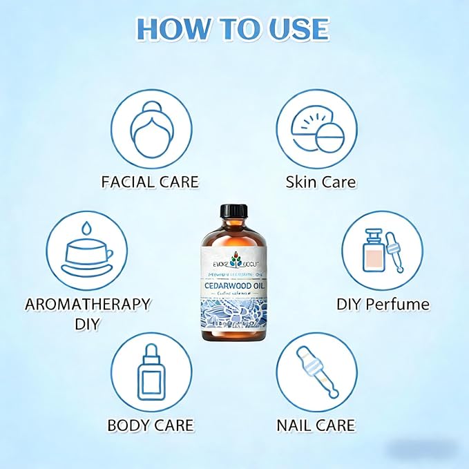 EVOKE OCCU Cedarwood Essential Oil for Air Freshening, Hair Care, Add to Spray Diffuser Conditioner - 4 Fl Oz