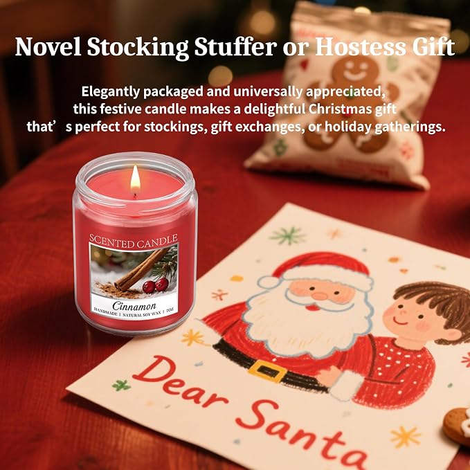 Homsolver Cozy Cinnamon Candle Scented Strong, Christmas Candles Cinnamon Stick Apple Scented with 50+ Hours of Burn Time, Fall & Winter Christmas Candles Gifts & Hoilday Home Décor