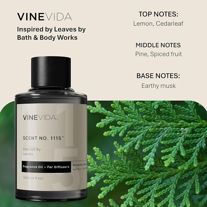VINEVIDA [4 Fl Oz] Scent NO. 1115 Fragrance Oil for Cold Air Diffusers, Aromatic Notes of Earthy Musk Pine Lemon, Essential Oils for Diffuser Oil Refill & Air Freshener Room Spray