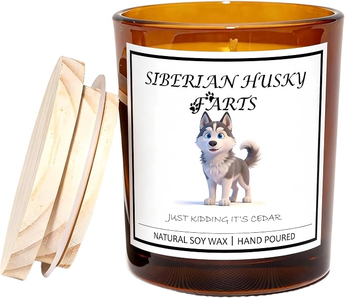 Siberian Husky Gifts for Women | Birthday Gifts for Mom | Light When Dog Farts Candle | Cedar By Natural Soy Wax | Pet Safe Friendly Memorial Candles for Home Scented Household Essentials
