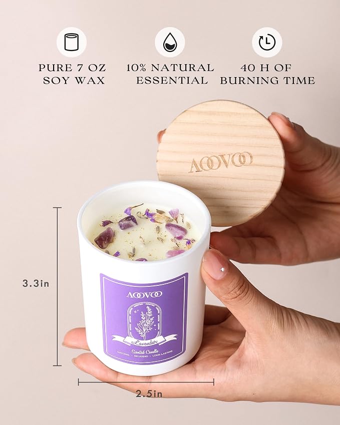AOOVOO Rose/Vanilla/Eucalyptus/Lavender Scented Candles for Women - Aromatherapy Candle with Crystals Inside, 28oz Soy Candles for Home Scented, Birthday Gifts Mothers Day Candle for Women Mom
