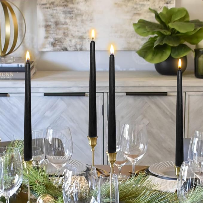 Candlesticks Long Taper Candle,Sandalwood Scented 10 Inches Black Candle Sticks Smokeless Tapered Candles for Home Décor Holiday Gifts