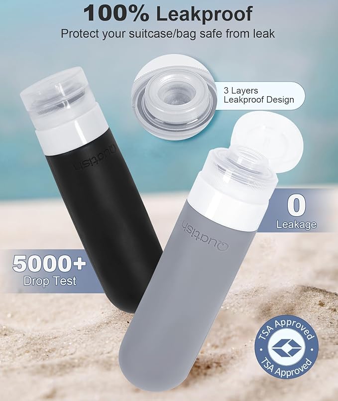 20 Pack Travel Bottles for Toiletries, Original Patented, TSA Approved Travel Size Containers, Leak Proof Silicone Shampoo and Conditioner Bottles Women & Men, Airplane Cruise Essentials, Black