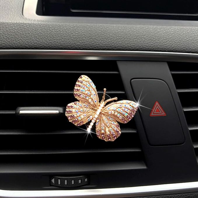 Bling Butterfly Car Air Vent Clip, Cute Rhinestone Air Freshener Clip, Glam SUV Outlet Vent Decorations, Charm Car Inter Decor Accessories for Girls Women (Blue + Purple)