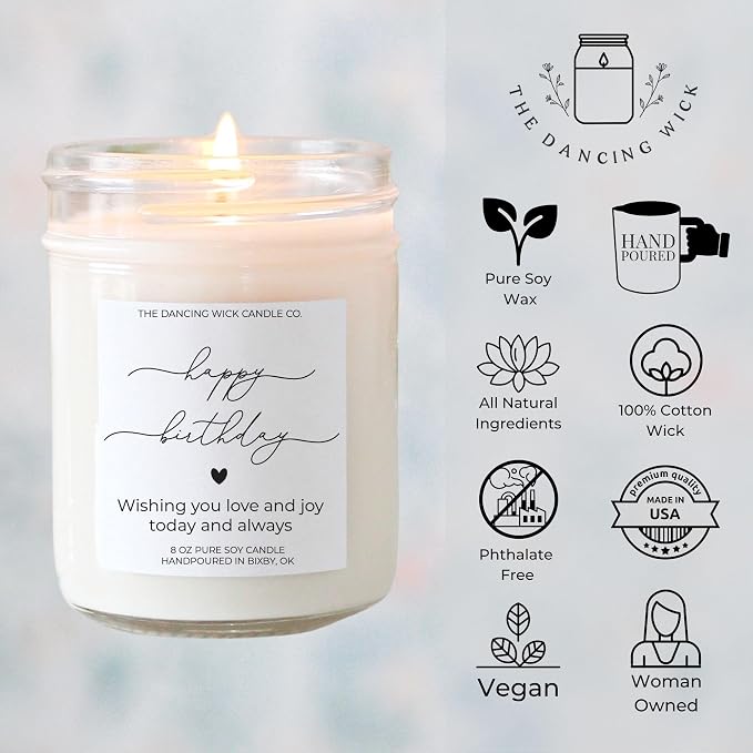 Happy Birthday Candle – Vanilla Cake Scented Soy Wax – Sweet Gift – Women, Friends, Coworkers – 8oz, Hand-Poured – Made in the USA (Happy Birthday)
