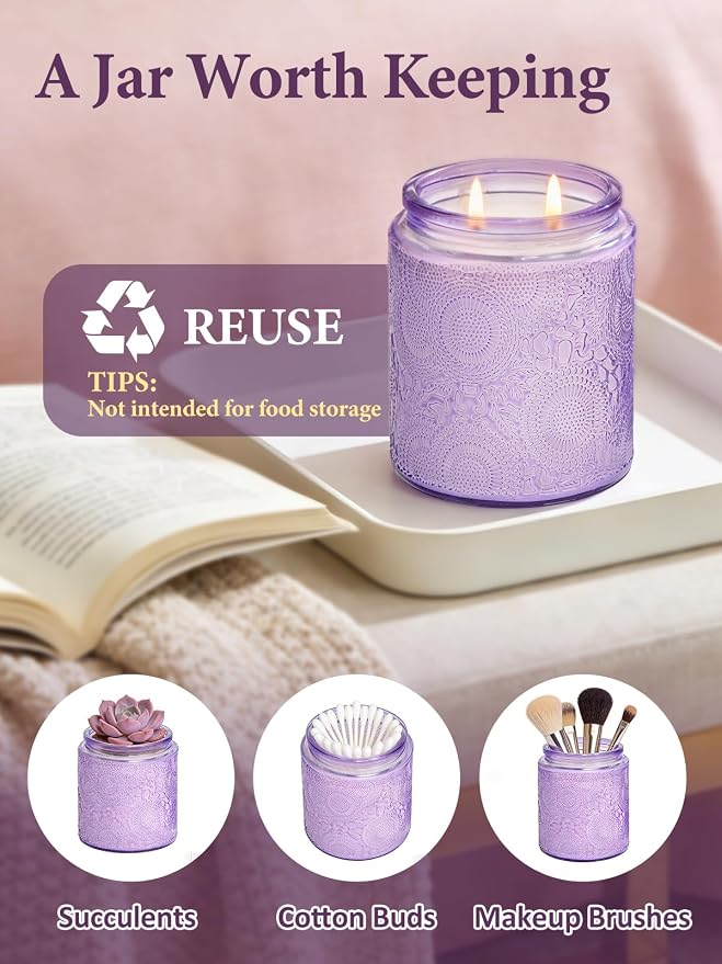 Cirhy Lavender Scented Candle, Purple Candle Gift for Women – Natural Soy Wax, 50-Hour Burn, Aromatherapy Candle for Sleep, Relaxation & Home Scented,7.4 oz Jar Candle