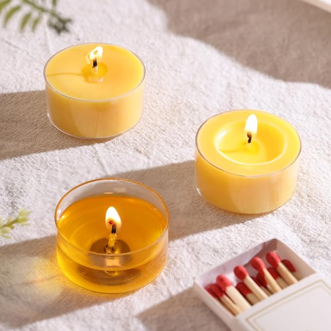 Citronella Scented Tea Lights Candles – Yellow – 6 Hour Burn – 100% Palm Wax – Scented Tealight Candles for Outdoor Summer Nights, Patio Dining – 16 Pack Scent Votive Candle