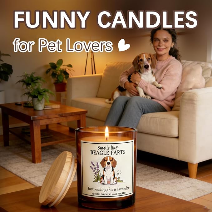 Beagle Gifts for Women - Dog Mom Candle Decor Beagle Farts Candle Themed Gifts for Women for Pet Lovers Crafted by Natural Soy Wax Lavender Scented Candle