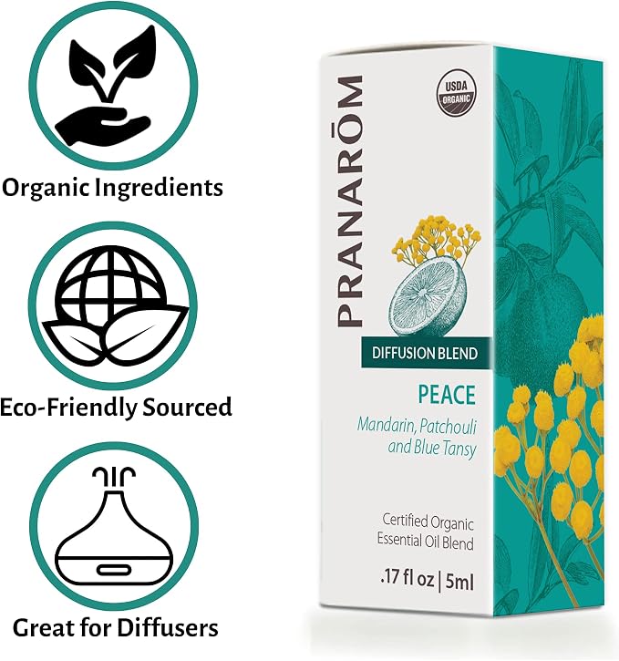 Pranarom - Peace Essential Oil Blend (5ml) - Lavender, Rosemary, Clary Sage, Pine, Cedarwood, Cardamom - 100% Pure Essential Oil for Calming & Soothing Clarity | USDA and ECOCERT Certified Organic
