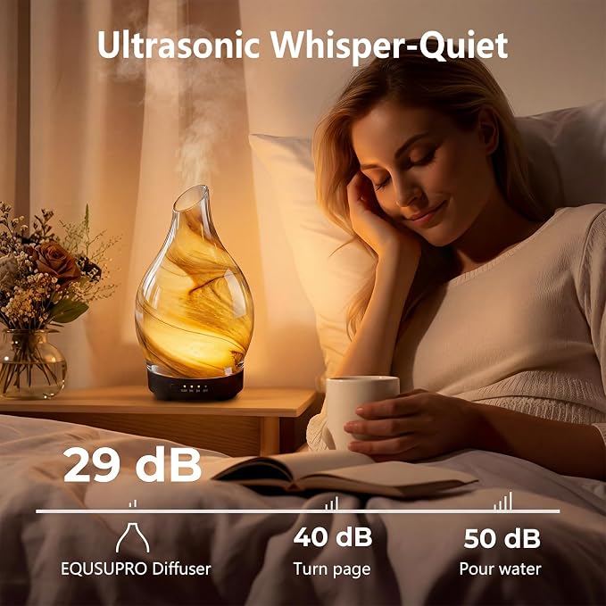Aromatherapy Diffuser Essential Oil Diffuser - Glass Diffuser Ultrasonic Aroma Diffuser 150ml Scented Oil Diffuser with Auto-Off Protection & 7 Colors Night Light for Home Office Decor&Gift