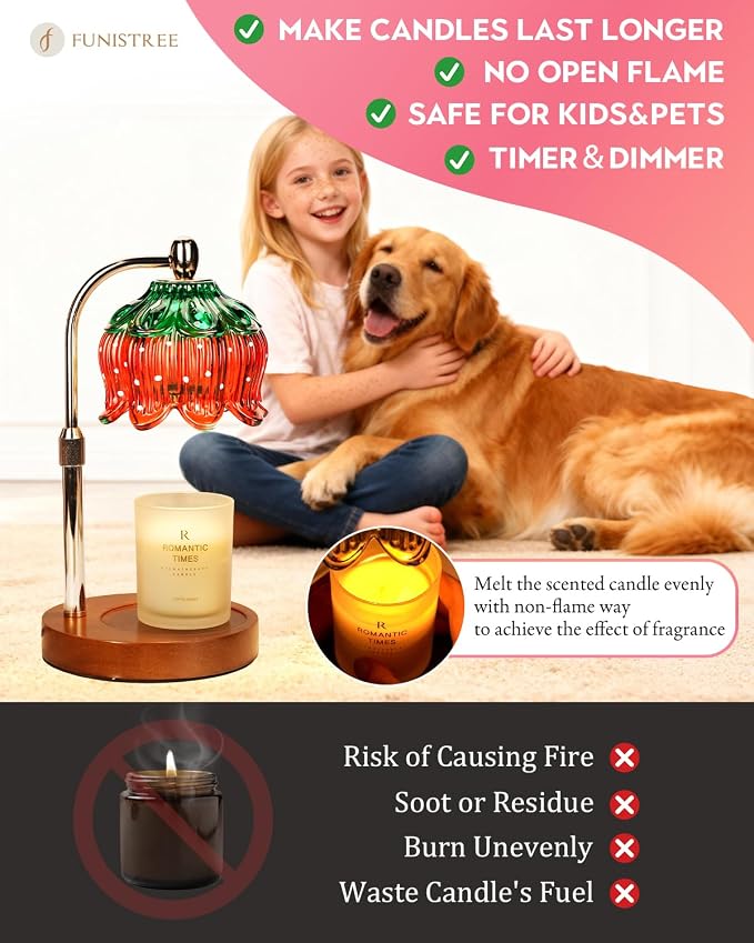 Strawberry Candle Warmer Lamp with Timer & Dimmable Brightness, House Warming Gift New Home, Candle Warming Gift for Mothers Day, Birthday Gifts for Women Mom,Flameless Wax Melt Warmer for Jar Candles