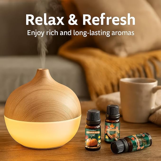 Fall Essential Oils Set 6x10ml-Pumpkin Spice,Apple Cider,Snickerdoodle,Vanilla,Cinnamon,Pine,Autumn Fragrance Oils for Diffuser,Home Scenting and Seasonal Gifts