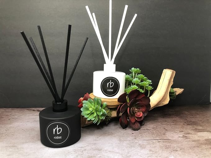 rosbas Black Raspberry Vanilla Reed Diffuser Set - White Glass Bottle - 6 fl oz with Elegant Gift Box - High Performance Fiber Reeds - Handcrafted in USA