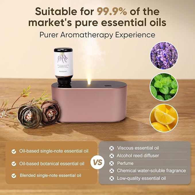 Waterless Diffuser for Home Essential Oil Diffuser, Aromatherapy Diffuser, Portable Scent Diffusers, 3 Mist Modes, Cycle Start for Bedroom, Office Studio 350-700 sq. ft Rose Gold