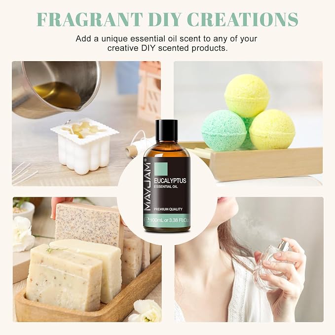 Eucalyptus Essential Oil, MAYJAM 3.38fl.oz Large Bottle Pure Essential Oils, Perfect for Living Room Bedroom Office Car Use