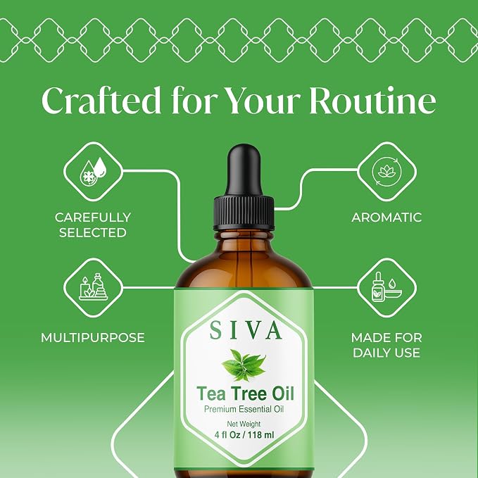 Siva Tea Tree Essential Oil 4 Fl Oz – for Diffuser, Skin & Hair Care – Ideal for Aromatherapy, Massage & DIY Blends- with Dropper