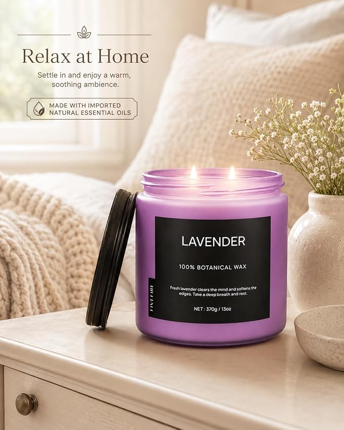 Lavender Scented Candle for Bedroom, 13oz Soy Wax Candle, 2-Wick Frosted Glass Jar, 70–80 Hour Burn Time, Calming Home Fragrance for Relaxation, Self Care Gifts for Women