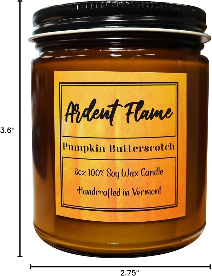 Candles | Pumpkin Butterscotch | 100% Natural Soy Wax Candle for Home Decor | Highly Scented | Premium Fragrance | Handmade in Vermont, USA | 8 oz | Long Lasting | Gift for Women and Men