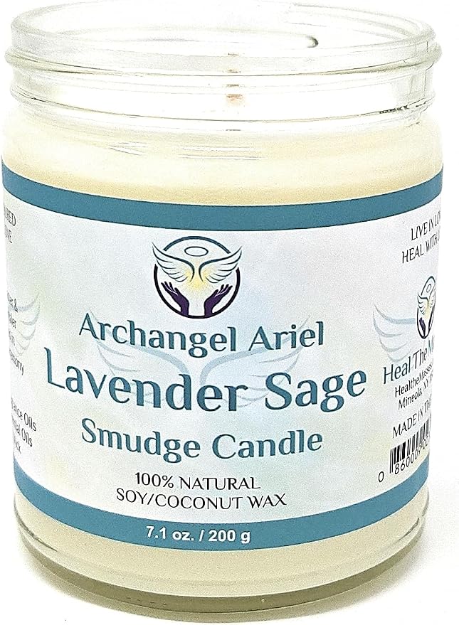 Heal The Masses Lavender Sage Candle - Archangel Ariel Candle for Chakra Healing & Energy Cleansing - Reiki Charged White Sage for Home (7 oz)