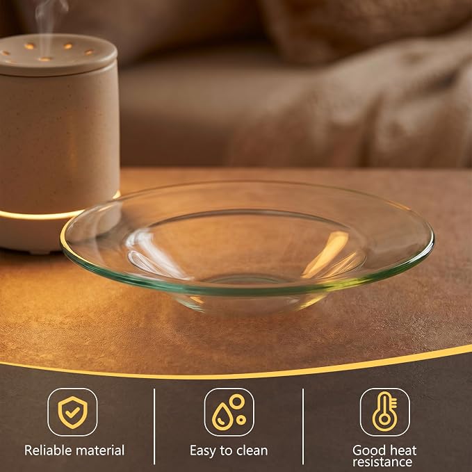 Patelai 2 Pcs 4.5 Inches Replacement Oil Warmer Dish Round Glass Dish Wax Melt Candle Warmer Bowl Plate Lid Tray for Aroma Lamp Electric Lamps Oil and Tart