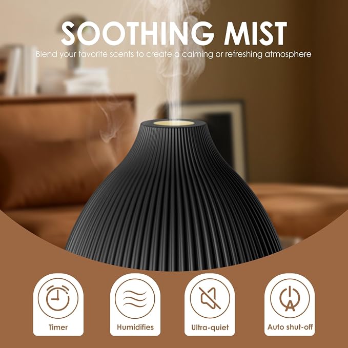 SALKING Essential Oil Diffuser, 100ml Aromatherapy Diffusers with Adjustable Mist Mode Timer Setting, Ultrasonic Diffusers for Essential Oils, 8 LED Colors, for Office Home (Black)