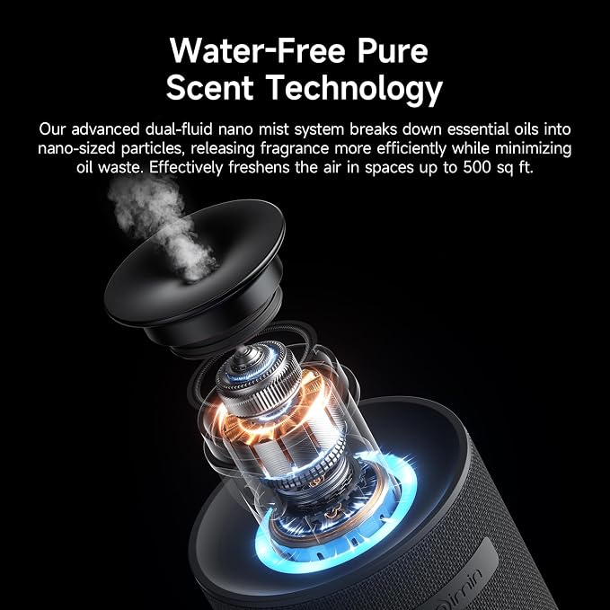 Car Scent Diffuser with Smart Auto Start-Stop Sensor, Waterless Car Essential Oil Diffuser for Home, Cordless Rechargeable Portable Air Freshener, Adjustable Scent Modes, Fits 5/10/15ml