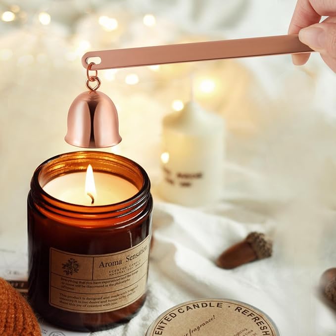 5 Pieces Candle Care Kit with Gift Box, Including Wick Trimmer、Candle Snuffer、2 Candle Toppers and Wick Dipper, Antique Brass Accessories Set for Candle Maintenance & Decoration (Rose Gold)