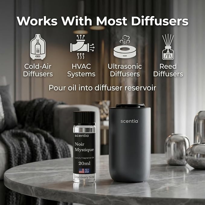 Scentia Noir Mystique Aromatherapy Oil for Diffuser – Hotel Scent Inspired by Edition Hotel – 20 mL – Rose, Bergamot & Musk Natural Fragrance Oil for Waterless & Cold Air Diffusers, Made in USA