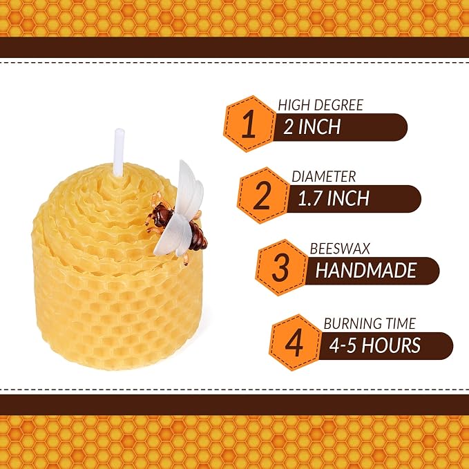 DEYBBY Natural Beeswax Candles Bulk Set of 16, Small Bees Wax Votive Candles with Little Bee Decorations as Housewarming Birthday Event Gift Party Favor (Yellow)