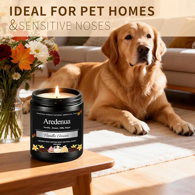Vanilla Cream Odor Eliminating Candles – Home Air Freshener Soy Candles for Removing Pet, Kitchen & Bathroom Odors, Fresh Air Vanilla Scented Candle, Long-Lasting Candle Gift for Smell Removal