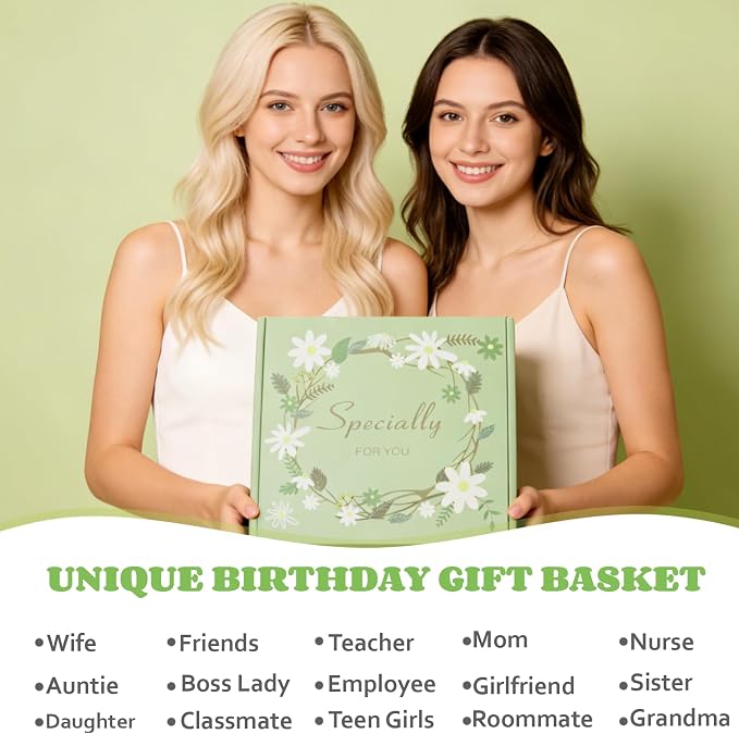 Gift Basket for Women - Unique Self Care & Birthday Gift Set for Her, Bestie, Sister, Teen Girl | Inspirational Green Friendship Gift Box, Get Well Soon & Thinking of You Gift - Brighten Her Day