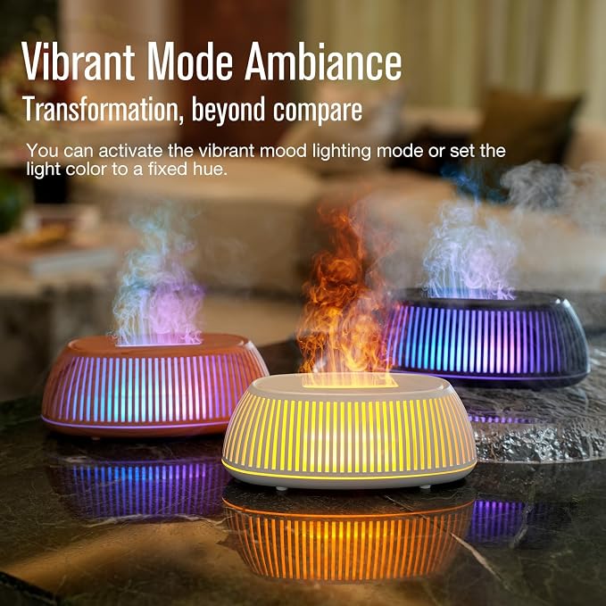 Flame Essential Oil Diffuser 150ml, Ultrasonic Aromatherapy Diffuser with 7 Color Lights, 1/2/4H Timer, Auto Shut-Off for Home Office Bedroom (Wood)