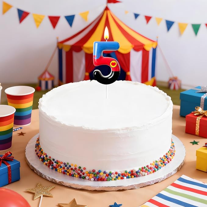 Number 5 Birthday Candle for Cake – Red Blue Cartoon Hero Style with Heart Design – Cute Cake Topper for Birthday Party Decoration