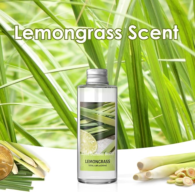 SCENTORINI Reed Diffuser Oil Refill, Lemongrass Diffuser Oil 6.76 Fl Oz, Summer Scented Essential Oil Refill Long Lasting Home Fragrance for Room Spa Aromatherapy Bathroom Hotel Decor, Patio, Outdoor