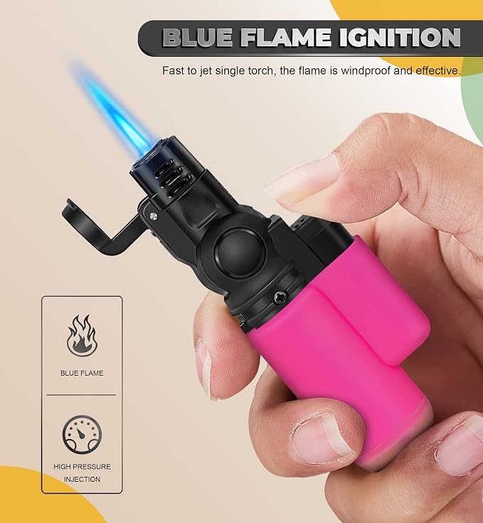SAMNIU Pack of 4 Torch Lighter, Mini Jet Flame Butane Lighters, Multi-Purpose, 45° Rotatable for Campfires, Candle, Fireplaces, Christmas Party Favors (Gas not Included)