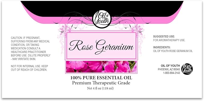 Oil of Youth Rose Geranium Essential Oil 4 oz – Pure Therapeutic Grade Aromatherapy Oil for Skin & Diffuser