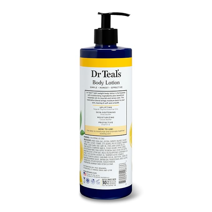 Dr Teal's Lemon Prebiotic Body Lotion with Lemon Balm & Essential Oils, 24-Hour Moisture, 18 fl oz (Pack of 3)
