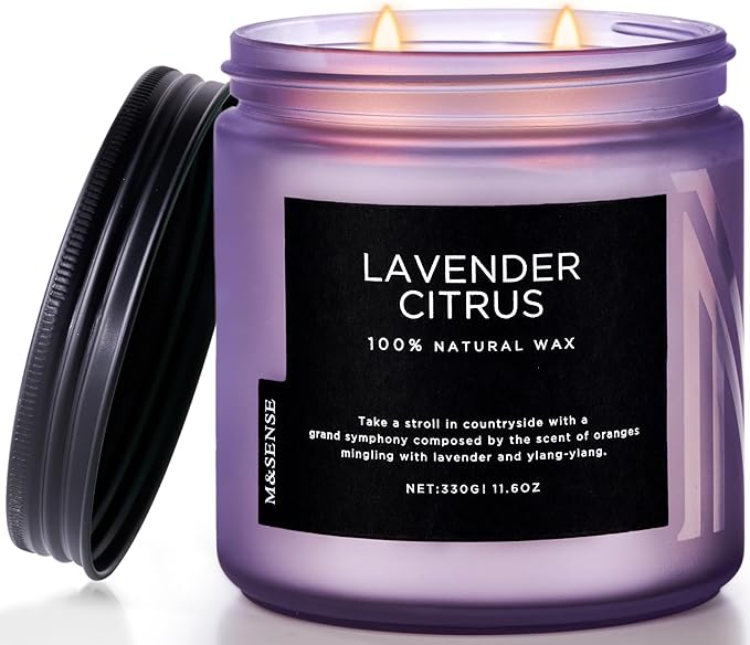 M&SENSE Lavender Citrus Home Scented Candles, 11.6oz Natural Soy Wax, 70 Hours Long Burning, Organic Candles Non Toxic, Aromatherapy Smelling for Mom, Home Fragrance for Meditation Relaxation