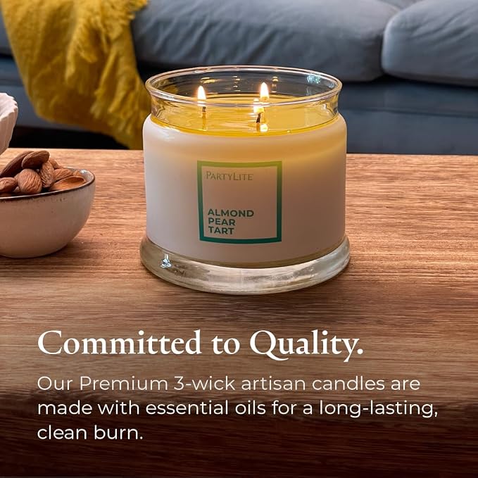 PartyLite 3-Wick Jar Candle, Highly Fragranced Clean Burning Glass Candle, 25-45 Hours Burn Time (Almond Pear Tart)