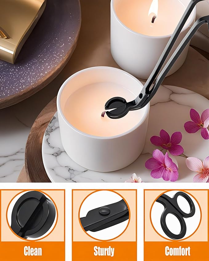 YOUTUOY 4 in1 Candle Accessory Set with Storage Tray Plate, Candle Wick Trimmer, Candle Wick Snuffer, Candle Wick Dipper, Great for Scented Candles Lovers (Matte Black)