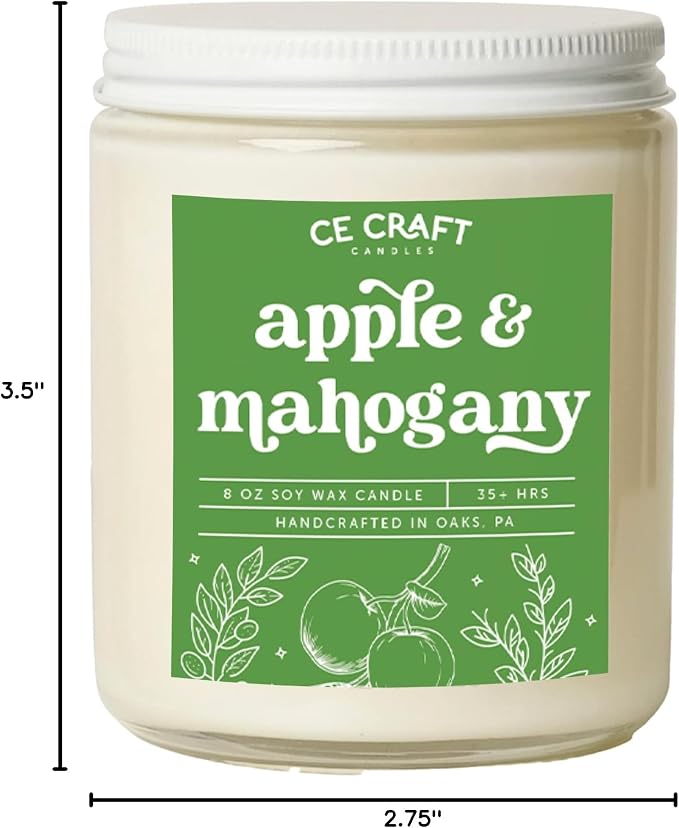 CE CRAFT Scented Soy Wax Candle for Home, Luxury Scented Soy Jar Candle, Hand Poured in The USA, Highly Scented & Long Lasting for Home, Mom, Women, Birthday Gift (Apple & Mahogany)