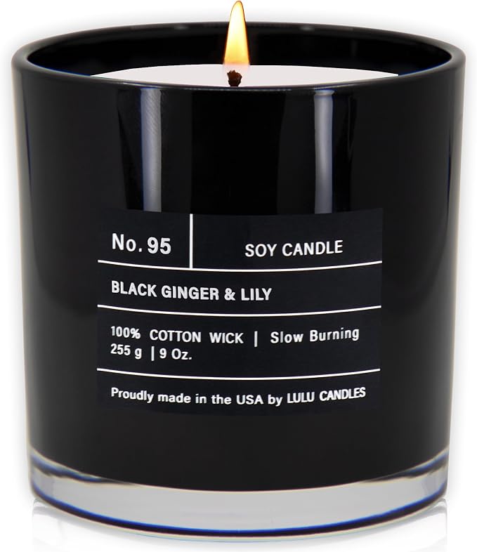 Lulu Candles |Black Ginger & Lily | Luxury Scented Soy Jar Candle | Hand Poured in The USA | Highly Scented Long Lasting (9 Oz.)