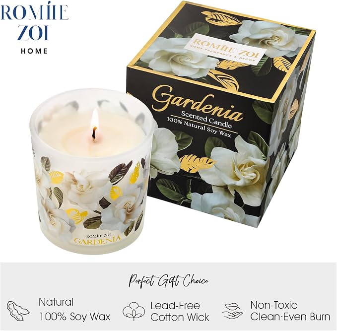 ROMIIE ZOI Scented Candle - Gardenia - 6oz Aromatherapy Soy Wax Jar Candle for Home, Gifts for Women - 170g